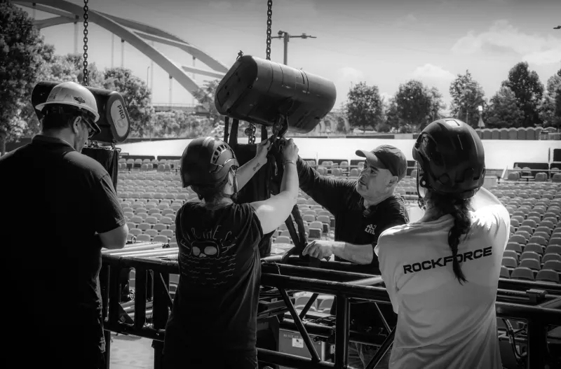 A RockForce crew working at Adelphi Coliseum in Nashville , TN