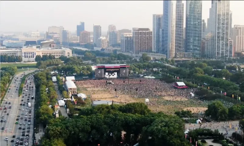 image of Lollapolooza grounds from drone footage