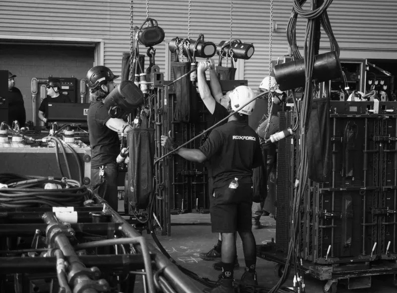 RockForce crew assembling a stage
